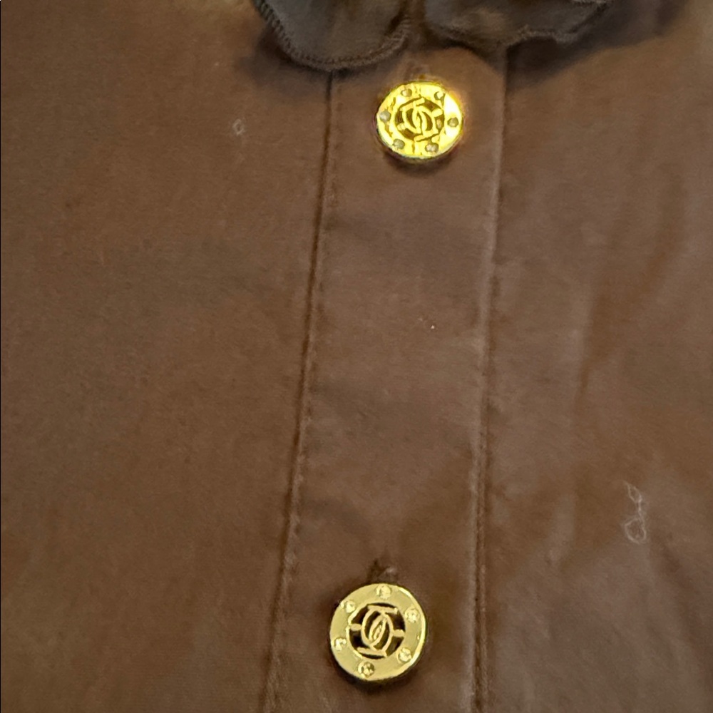 Bebe Chocolate Ruffle Blouse Small - Picture 12 of 13